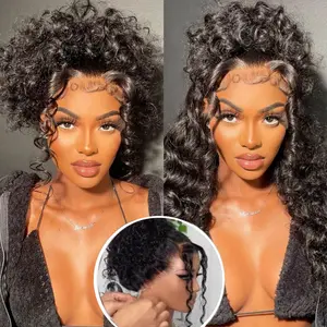 Invisi Strap Sung Fit 360 Glueless Full Lace Wigs Human Hair Pre Plucked Bleached Knots Pre Cut Water Wave Skinlike HD Lace Frontal Wig with Elastic Drawstring