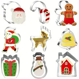 9 Piece Christmas Cookie Molds Set, Cookie Cutters Home, Stainless Steel Santa Gingerbread Snowman Shapes, Holiday Baking Fondant Tools for Family and Couples