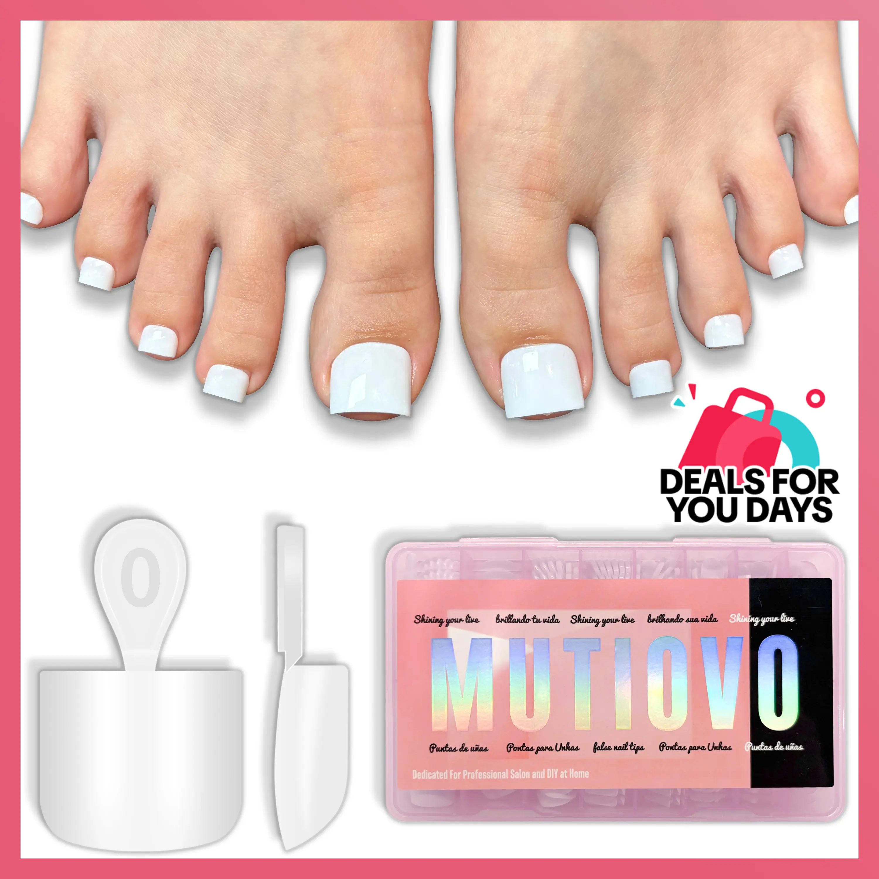 MUTIOVO Short Square Toe Nail Tips Pure Color White, Soft Gel Full Cover Fake Toenails Extension Kit, 224 Pcs 16 Sizes, No Glue Included, Need Builder Gel & Top Coat for Salon & DIY Pedicure