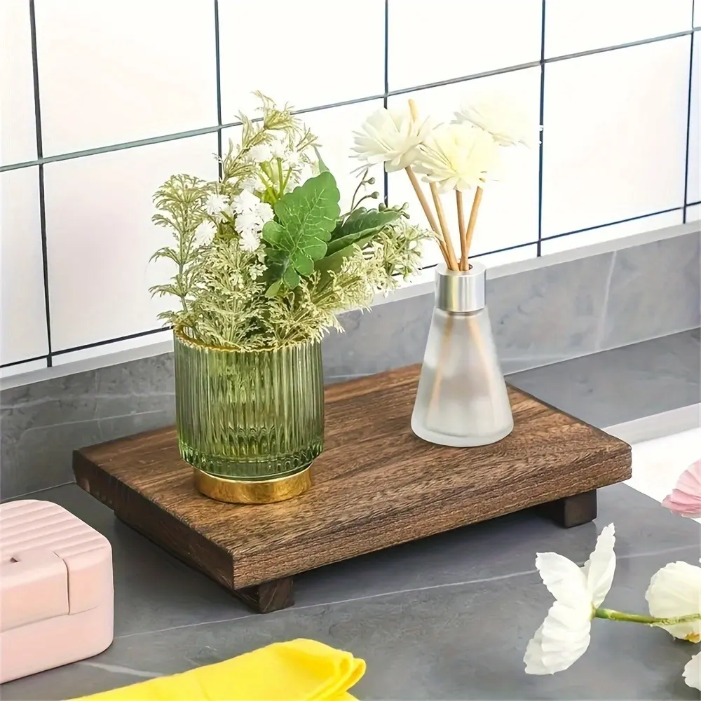 1pc Rustic Wooden Soap Dish, Solid Pattern Countertop Soap Holder, Bathroom Stand for Plant Bottle Decor, Home Decor Accessory, Bathroom Counter Organizer, Bathroom Accessories
