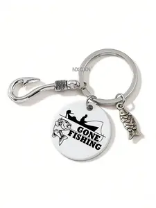 Fishing Theme Alloy Keychain, Fashion Classic Men's Style Car Bag Hanging Ornament, Gift for Friends Family Memorial Present, Stylish Keychain