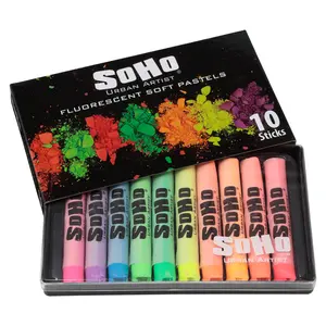 SoHo Urban Artist Soft Pastels Set of 10 Bright Fluorescent Neon Colors, Vibrant Pastel Sticks for Art, Drawing, Blending, Layering, Shading