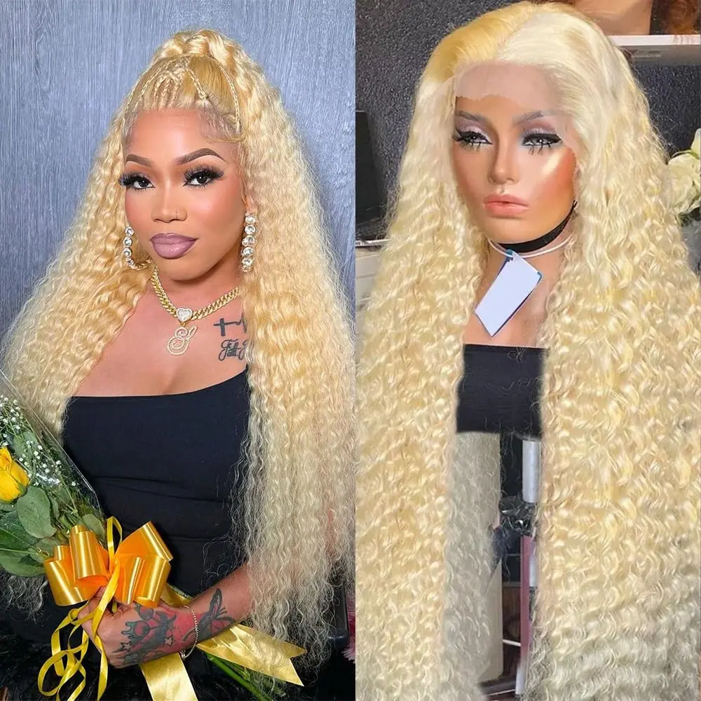 Hotlove Hair 613 Blonde Lace Front Wig Human Hair Deep Wave 13x6 HD Lace Frontal Wig Pre Plucked Natural Hairline with Baby Hair Soft Real Human Hair Wig for Women Daily Wear Party Look Transparent Lace