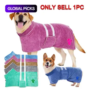 Quick-Drying Dog Bathrobe, 1 Count Embroidered Terry Pet Bathrobe Dressing Gown with Adjustable Belly Band, Super-Absorbent Super-Soft Fabric Embroidery Craftsmanship #GLOBAL PICKS
