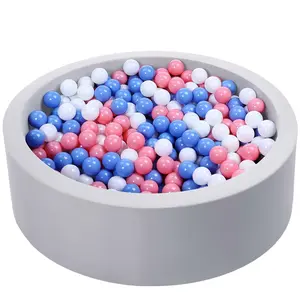 Soft Grey Ball Pit for Kids with 100 Pink, White, and Blue Balls - Ideal for Indoor Fun and Sensory Play Play Area Pastel