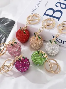 Bling Glitter Rhinestone Ceramic Apple Key Chain Sparkly DIY Accessories, Car Bag Hanging Ornament, Cute Gift Accessory, Bag Charm Keychain