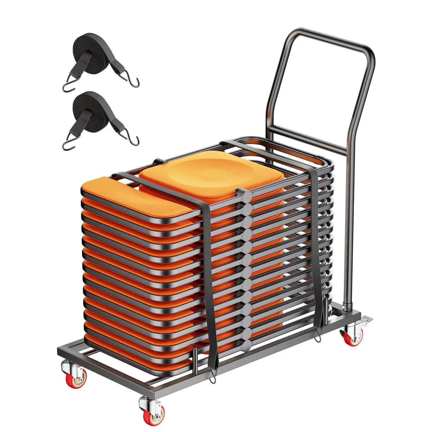 【Summerfinds】VEVOR Folding Chair Rack Cart - Collapsible Garden Cart, Mobile Folding Trolley, Holds 25 Folding Chairs, 300 LBS Capacity, L-Shape Horizontal Design for Training, Schools, Heavy Duty Cart, Collapsible Cart