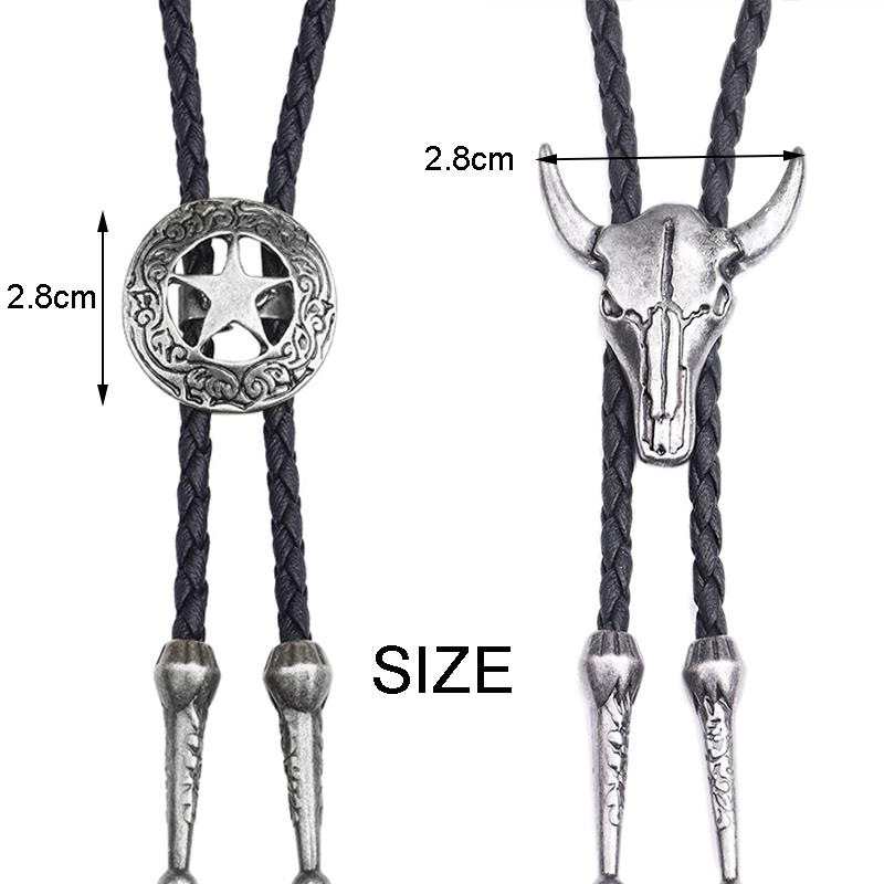 Adjustable Bull Head Five Stars Western Cowboy Bolo Tie Rodeo Dance Necktie Faux Leather Pendant Necklace