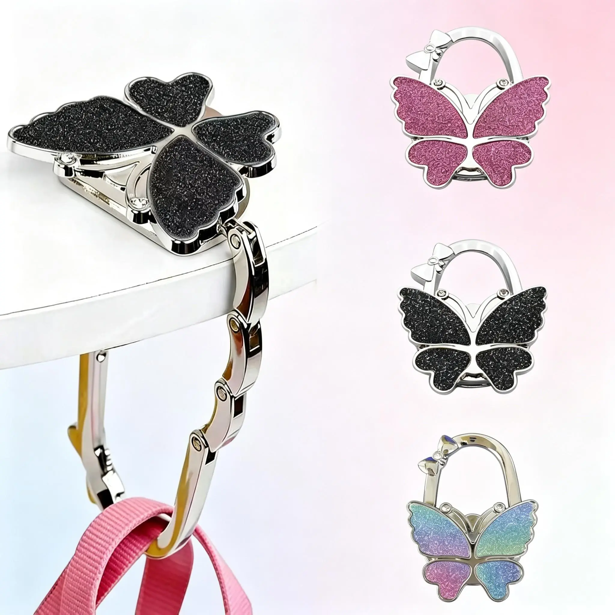Butterfly Foldable Handbag Hanger, Portable Table Purse Hook Holder, Lightweight Non-Slip Bag Stand, Compact Storage Accessory for Daily Outdoor Travel