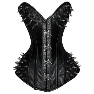 Steampunk Steel Boned Leather Overbust Corset Comfort Cotton