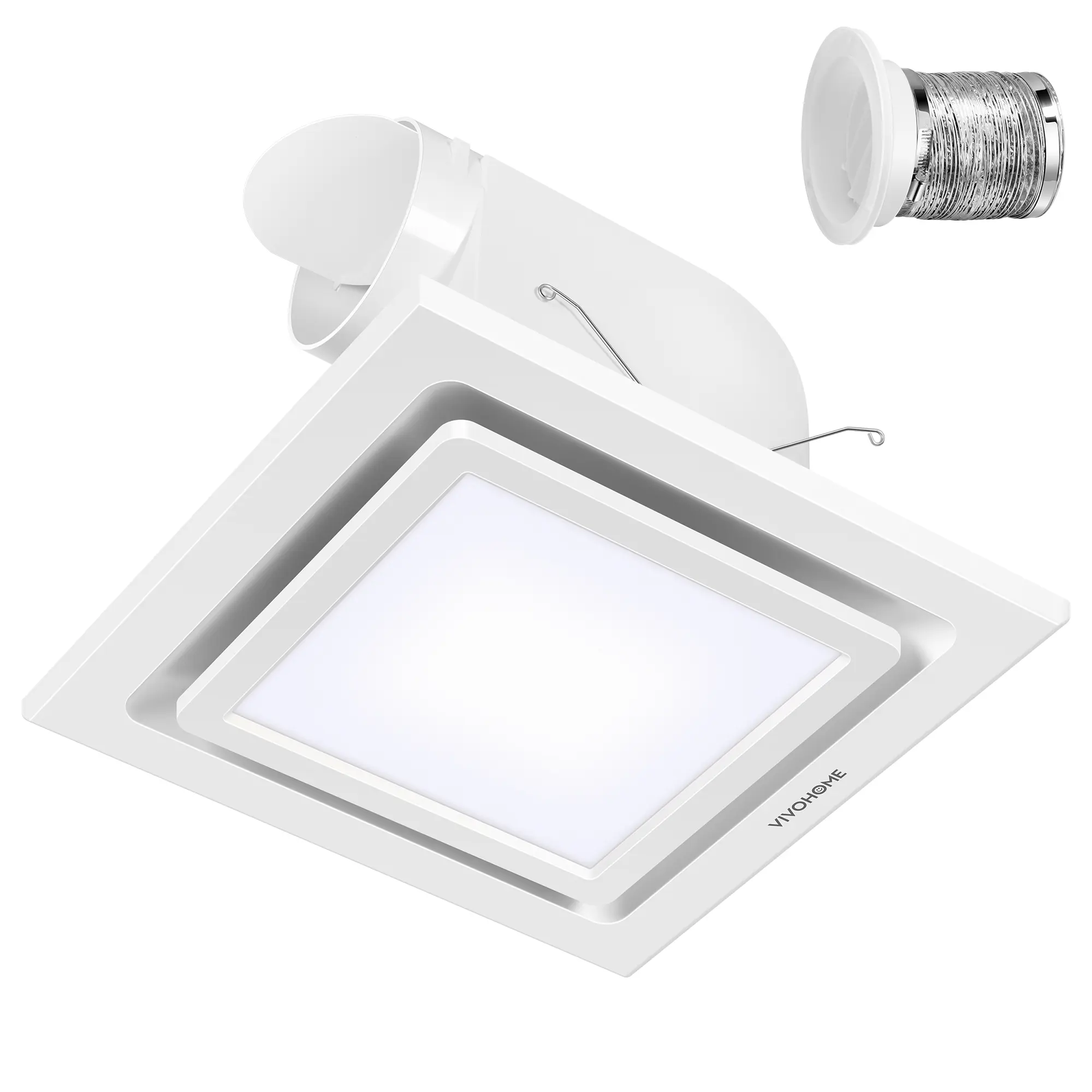 VIVOHOME Bathroom Exhaust Fan with Light, 165CFM Shower Ventilation Exhaust Fan with 6500K LED Light Combo,Ceiling Mount w/ 4" Duct Hose 1.5 Sones Square Fan, Cool White Light