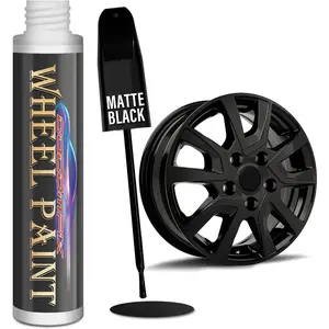 Matte Black Rim Touch Up , Flat Black Wheel  Pen for Metal,  Wheel Scratch Repair, Enamel  for Curb Rash, Universal Satin Matte Black for Rims(1 fl oz), Scratch Resistant, Covers 1 Sq Ft