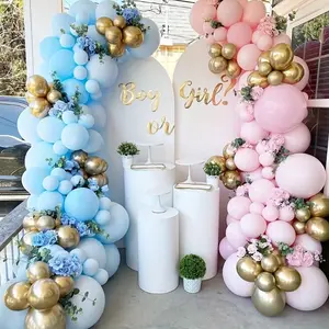 [Pastel Pink Blue Golden] 146 Pastel Pink Blue Golden Balloons | Garland Arch Kit | Metallic Chrome Latex for Birthday Wedding Gender Reveal