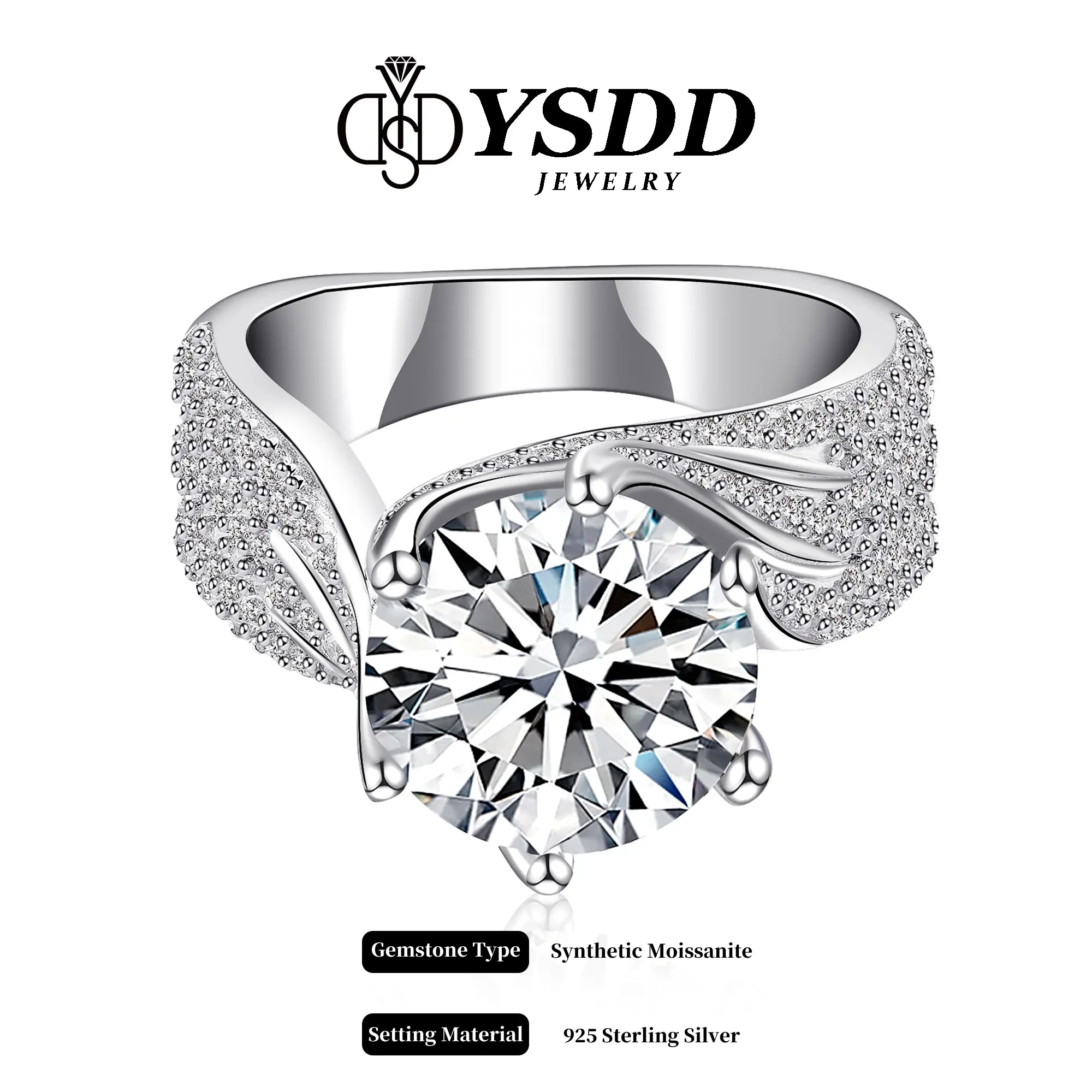 【#5 Majestic Ring 】1-3-5Carat Luxury Synthetic Moissanite Engagement Ring in 925 Sterling Silver for Women D Color VVS1 Clarity Synthetic Moissanite Size 5-10