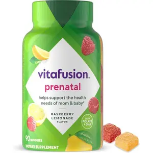 vitafusion PreNatal Gummy Vitamins, Raspberry Lemonade Flavor, Prenatal Vitamin Supplement for Women with Folate and DHA, 45 Day Supply, 90 Count