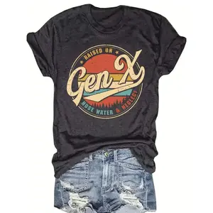 180g[100%cotton]Women's Vintage Graphic Round Neck Tee, Casual Short Sleeve T-shirt for Summer, Women's Top for Daily Wear