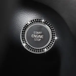 Bling  Rhinestone Engine Start Decoration Ring, Ring Start Button Cover Sticker Key  & Knob Ring Decoration, Bling  Interior Accessories for Women (Black)