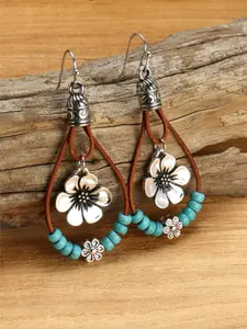 Bohemian Style Alloy Plum Blossom Pendant, Turquoise Beads, Double Layer Dangle Earrings, Vintage Fashionable Jewelry Accessories for Women