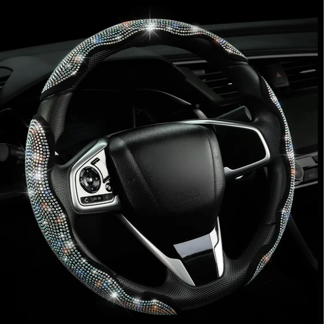 Bling Diamond Steering Wheel Cover - Girly Car Interior Accessory, Easy Installation, Sparkling Surface, Anti-Slip Safety Buckle for Stable Driving, Fits Most Cars, Accessories For Car, Cute Car Accessories
