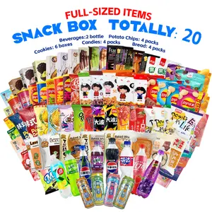 Bite Me Asian Snack Box - 20 Items Including 4 Candies 4 Cookies 4 Chips  2 Beverages 6Bakery goods Perfect for Family Gatherings - Brownies
