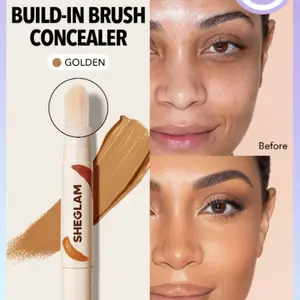 SHEGLAM Perfect Skin High Coverage Concealer-Almond 20 Shades Liquid Concealer Brush Moisturizing Weightless All-Day Hydrate Makeup - Blemish, Balm