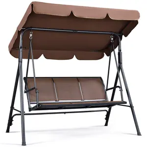 Yaheetech Outdoor Porch Swing Chair for Adults, 3-Seat Patio Sunset Hanging Swing with Adjustable Canopy & Armrests, Canopy Lounge Chair for Backyard/Garden/Balcony