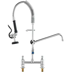 VEVOR Commercial Faucet with Pre-Rinse Sprayer,  26" Height, 8" Center, 12" Swing Spout, Deck Mount Kitchen Sink Faucet, Brass Constructed Device with Pull Down Spray, for 1/2/3 Compartment Sink