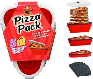 The Perfect Pizza Pack™ - Reusable Pizza Storage Container with 5 Microwavable Serving Trays - BPA-Free Adjustable Pizza Slice Container to Organize & Save Space, Red