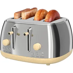 Toaster 4 Slice,Retro Stainless Steel Toaster with Extra Wide Slots,   Control Panel, Cancel, Bagel, Defrost Function, Removable Crumb Tray ()