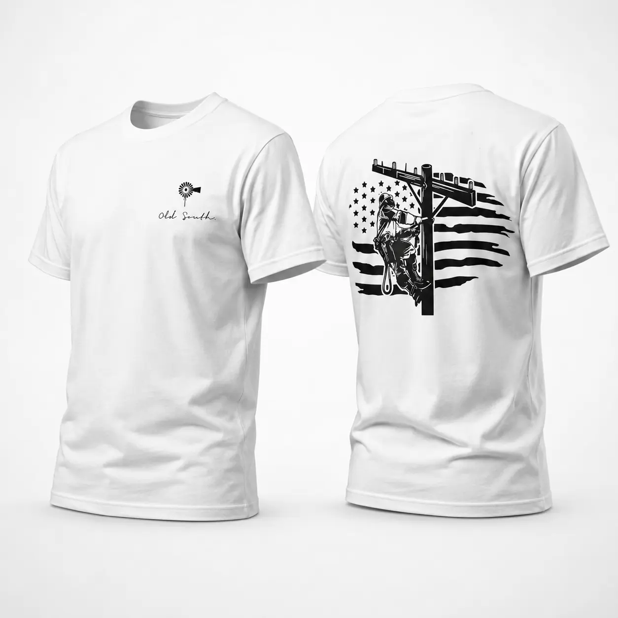 Patriotic Lineman T-Shirt, American Flag Powerline Worker Tee, Electric Utility Worker Shirt, Blue Collar Gift for Men, Shirt for Men