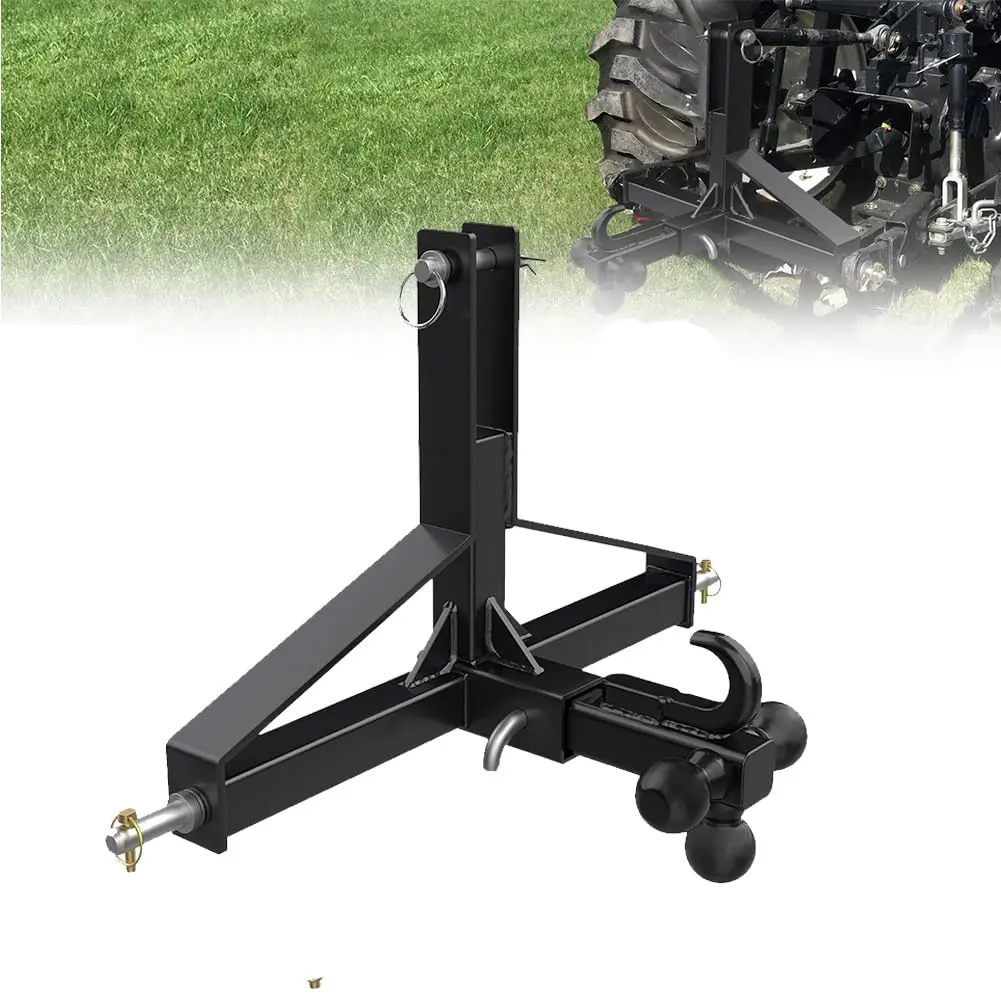 Garvee 3 Point Tractor Trailer Hitch - 2" Receiver, Triple Ball Hitch & Hook System, Category 1 Compatible, 10000 Lbs Steel Construction, Universal Fit, Rust Resistant for Industrial Towing/Farming Heavy-Duty Loads