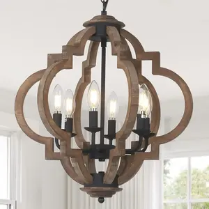 Black Rustic Farmhouse Orb Chandelier Distressed Wood Metal Geometric Pendant Light Adjustable Chain Dimmable E12 Vintage Hanging Lamp for Kitchen Island Dining Room Bedroom Foyer FarmhouseChandelier RusticPendantLight Orb Hanging Lamp