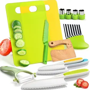 Montessori Kitchen Tools for Toddlers 13 Pcs Safe Cooking Set with Knife, Cutting Boards, Sandwich Cutter & Peeler for Real Cooking