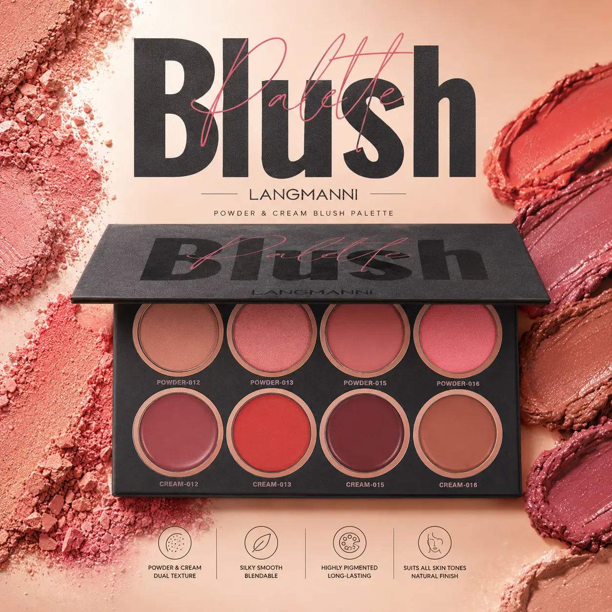 Blush Palette, Matte Shimmer Highly Pigmented Long Lasting Natural Glow Blush Highlighter Contour Palette for All Skin Tones Face Makeup