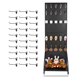 fathersdaygift  VEVOR Standing Pegboard Display with Base Plate, 23.7x 66 in Pegboard Display Stand with Casters and 30 Hooks, Thickened Cold-Rolled Steel Peg Board Panel for Retail Store and Jewelry Shop, Black