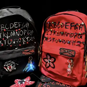 Stranger Things Backpack Shopping Bag Travel Bag Schoolbag Student WorkStudy Backpack Large Capacity Simple Design Red and Black Flower Pattern.