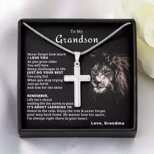 To My Grandson Cross Necklace From Grandma Gift For Grandson Graduation Gift Meaningful Gift Adjustable Snake Chain