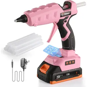 Full Size Glue Gun, 20V Temp Adjust LCD Display Fast Heating Accurate Dual Temp, Full Size Hot Gun Kit with 12 Pcs Sticks (Battery Included)