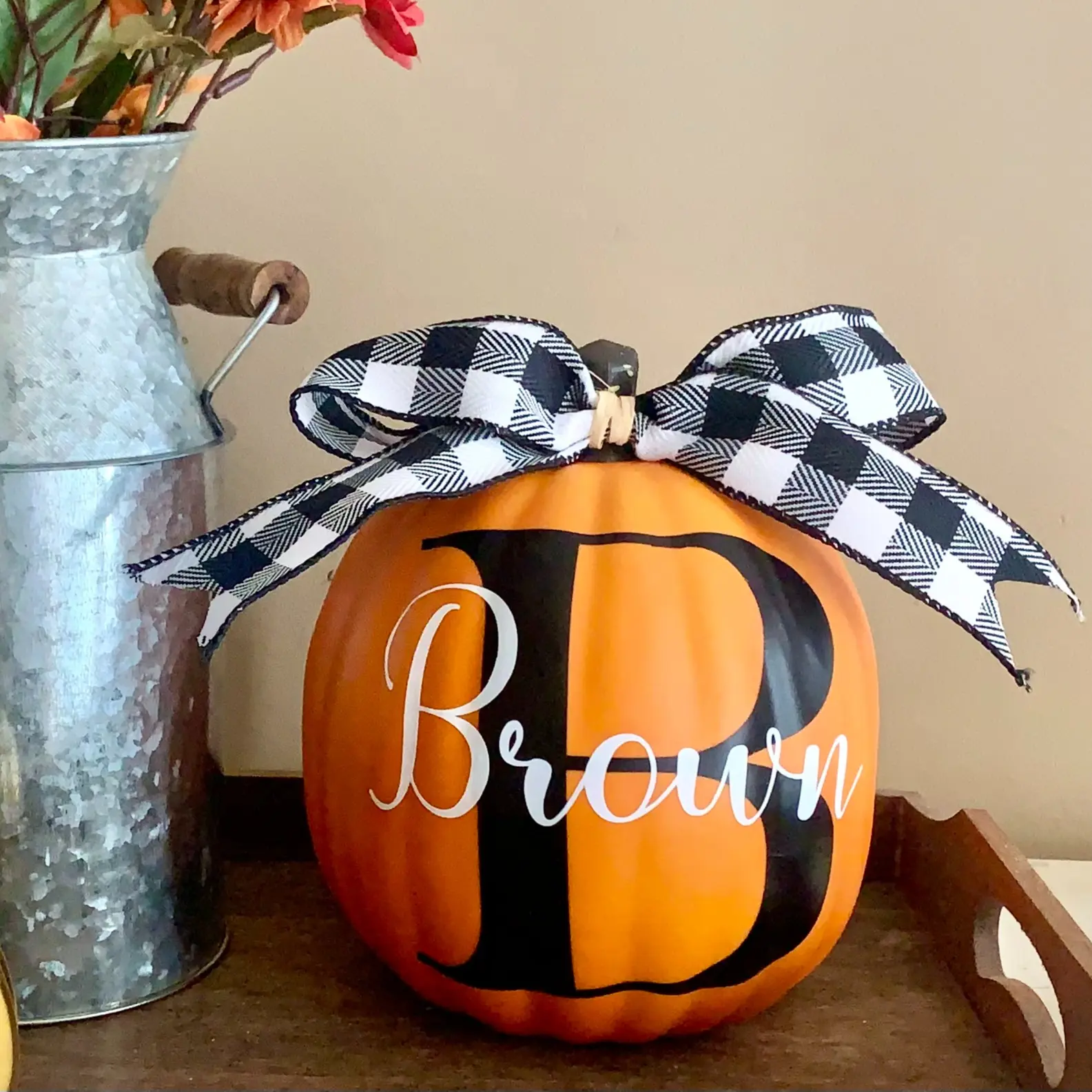 Personalized Monogrammed Pumpkins, White or Orange Faux Pumpkins Last name,