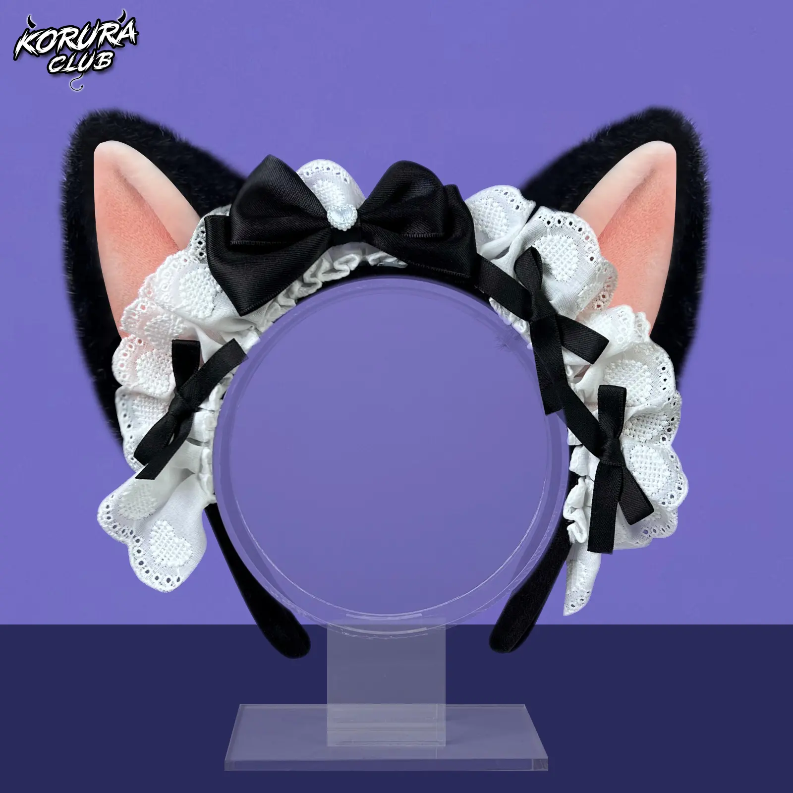 KORURACLUB Cute Plush Cat Ears Headband KH19, Elastic Chic Headbands for Women, Elastic Headbands