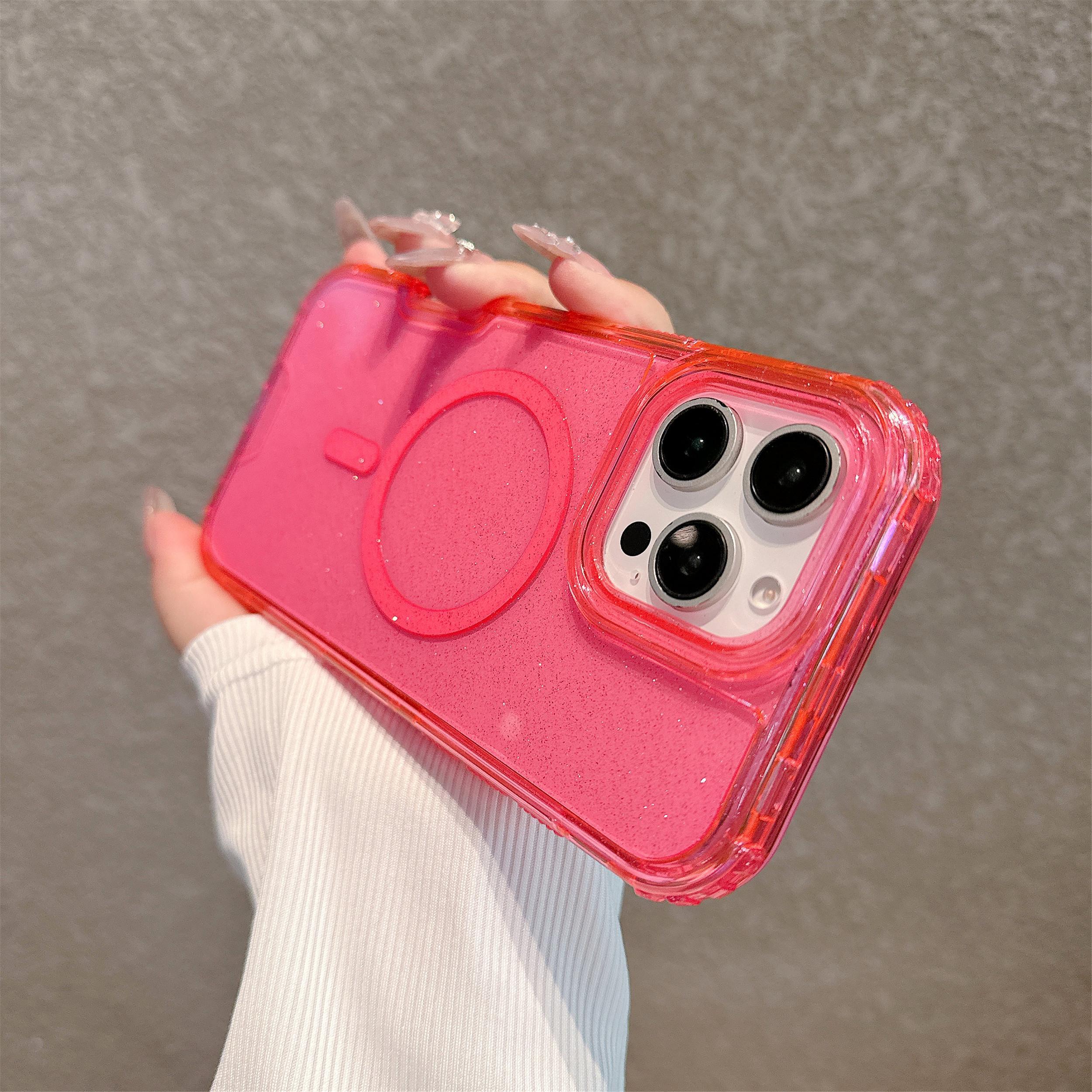 Transparent Phone Case for iPhone 17 16 15 14 13 12 Pro Max Plus Anti-Drop Glitter MagSafe Shockproof Protective Cellphone Cover Protection Casing