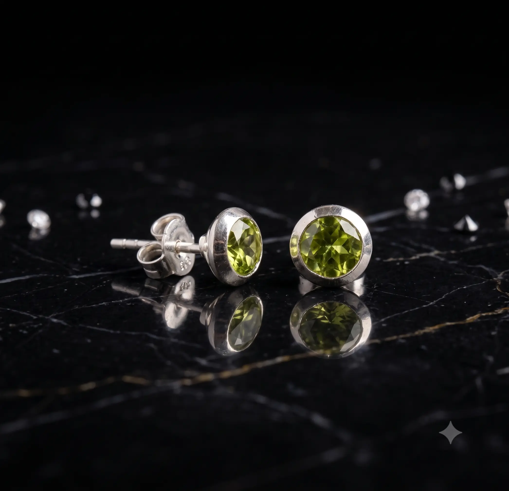 Earring Green Peridot in Sterling Silver