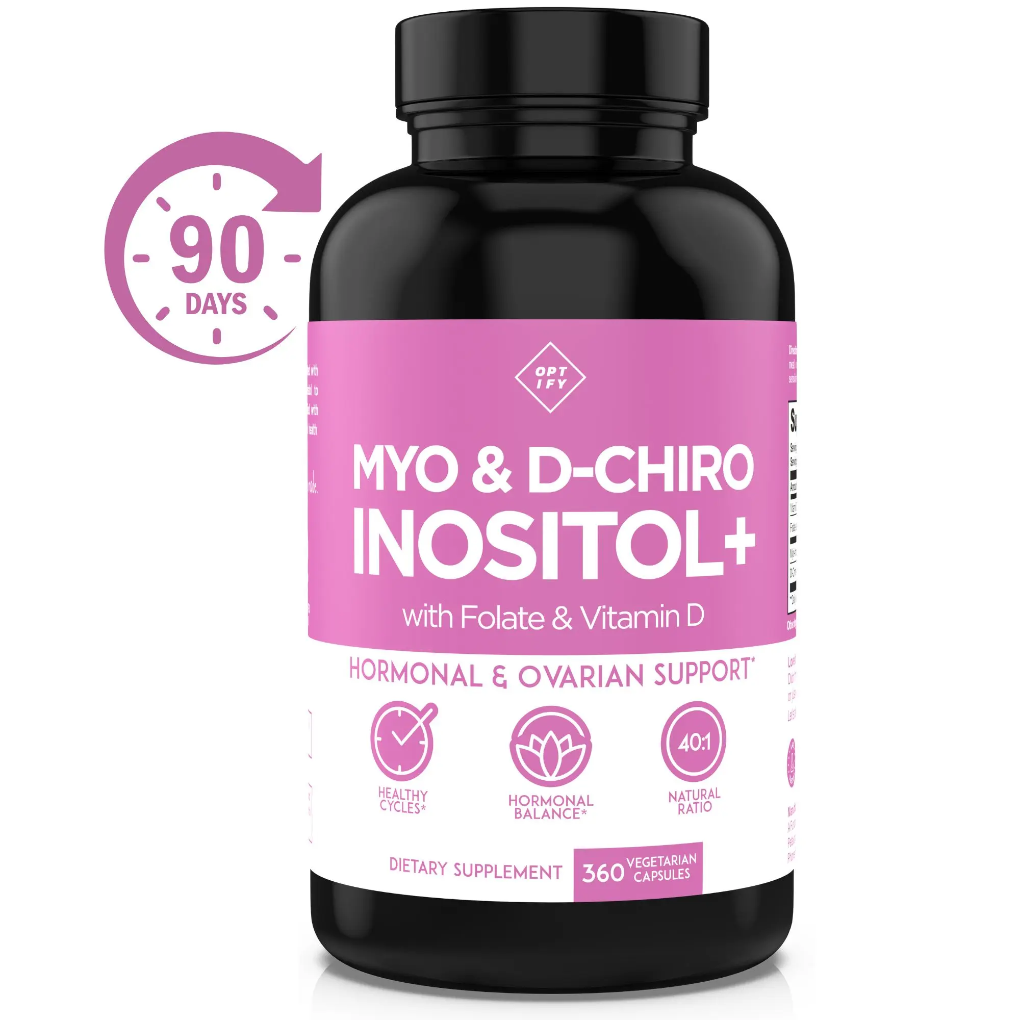 Optify Myo-Inositol & D-Chiro Inositol 40:1 Dietary Supplement with Folate, Vitamin D – Hormonal Balance, Ovarian Support for Women's Health, Healthcare, 90-Day Supply