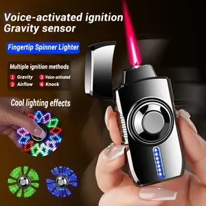 Zolara Voice-activated lighter with Finger Spinner & Color Changing Lights | Windproof Refillable Lighter with Adjustable Flame | Indoor Outdoor Gadget Gift for Me(Gas not included)