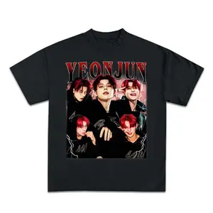 Retro 90s Yeonjun Vintage T-Shirt Unisex Crewneck Short Sleeve Fitted Top for Women & Men