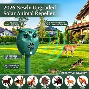 2026 New Solar Owl Ultrasonic Animal Repeller | PIR Motion Sensor LED Flash Repel Raccoon Deer For Yard Farm
