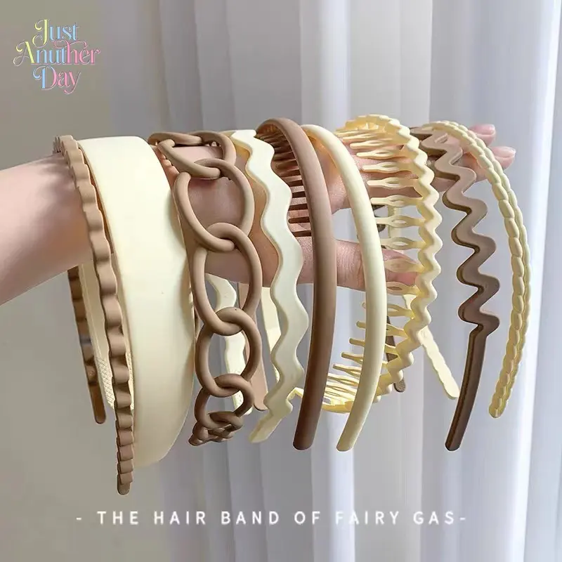 9Pcs Neutral Tone Hair Hoop Set Matte Non-Slip Headbands with Teeth for Washing Face and Styling Perfect for Minimalist Aesthetic and Daily Use
