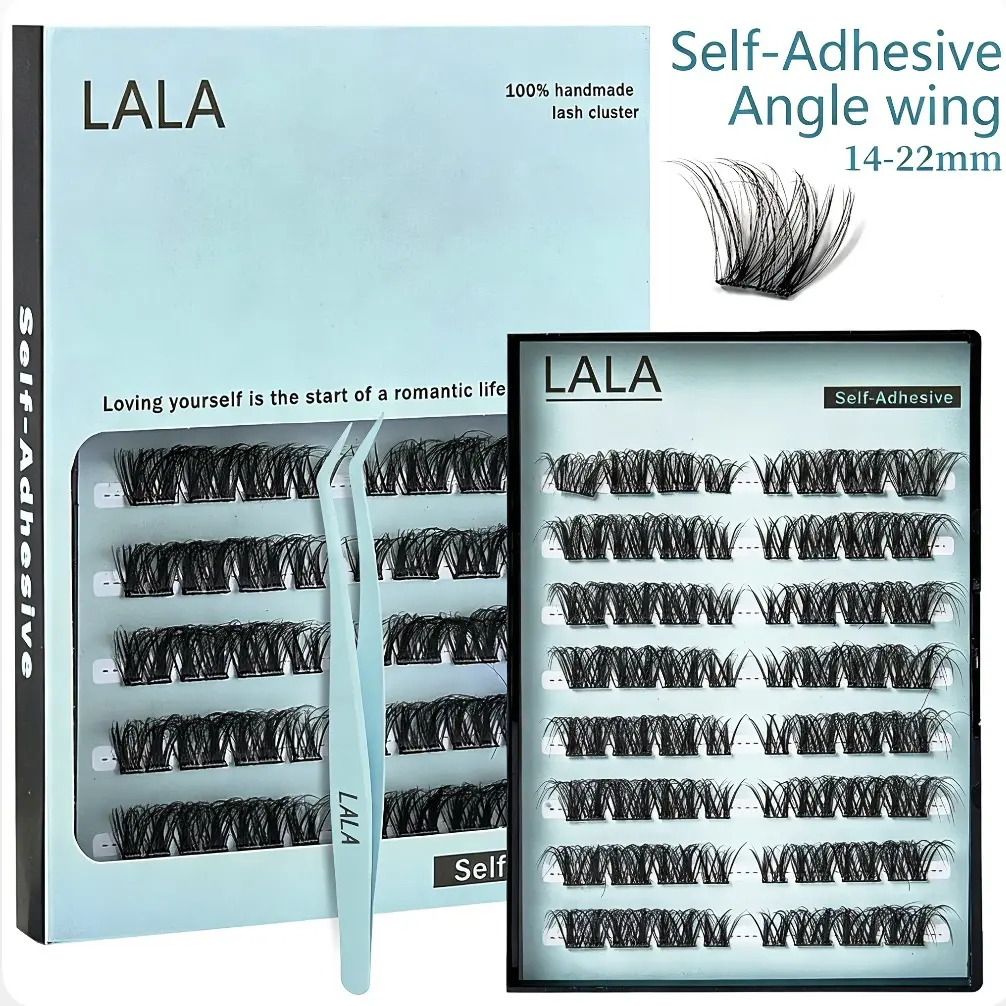 【Angle wing】LALA DIY Eyelashes 【Self Adhesive 】Lash Clusters Pre-Glued Fluffy D-Curly 14-22mm Individual Lashes No Glue Needed Easy Application & Reusable Synthetic Cosmetic