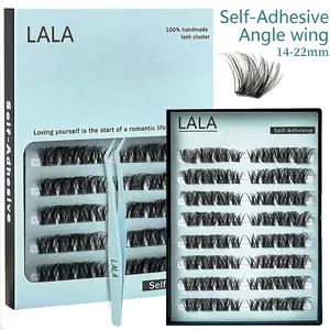 【Mother's Day sales】【Angle wing】LALA DIY Eyelashes 【Self Adhesive 】Lash Clusters Pre-Glued Wispy D-Curly 12-22mm Individual Lashes No Glue Needed Easy Application & Reusable