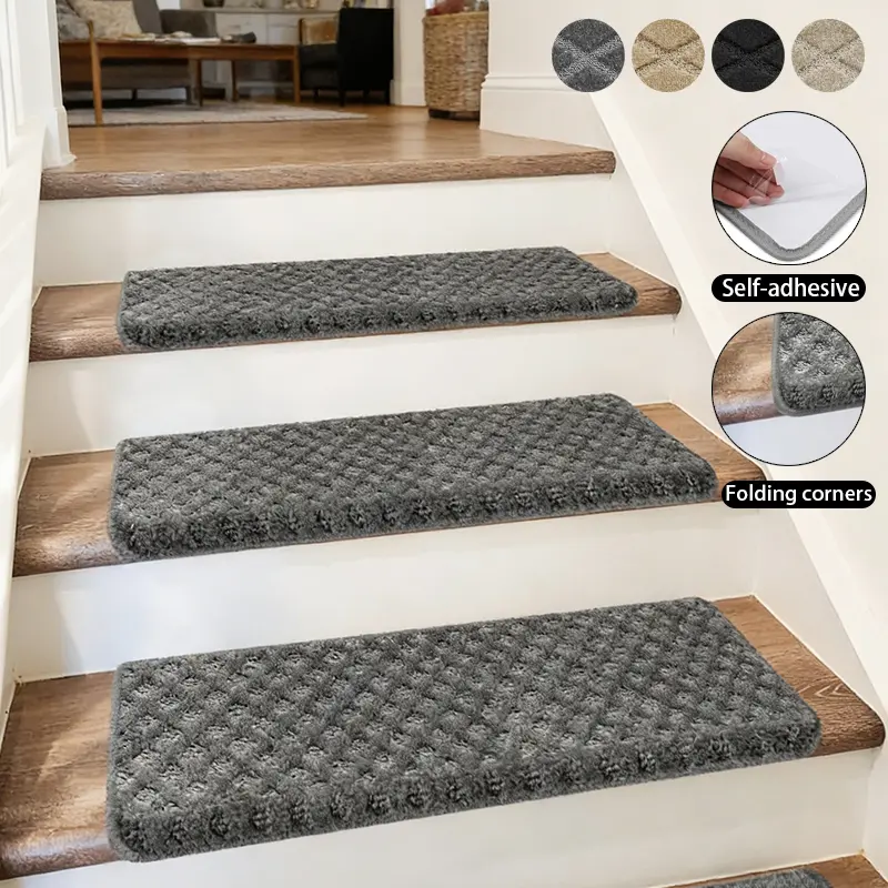 2/7/14 Pack 30"x9.5"x1.2" Bullnose Carpet Stair Tread Carpet with Geometric Pattern,Non-Slip Stair Carpet, 3D Peel and Stick Stair Treads for Wooden Steps Indoor, Stair Carpet Treads Washable Reusable Adhesive Stair-Runner Rugs Durable Decorative Mat